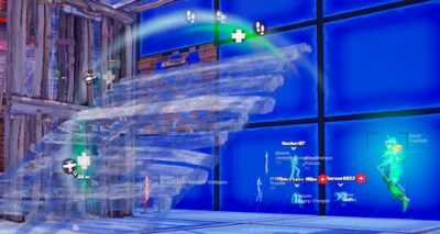 Fortnite arena wallhack ESP with wireframe players and weapon tags
